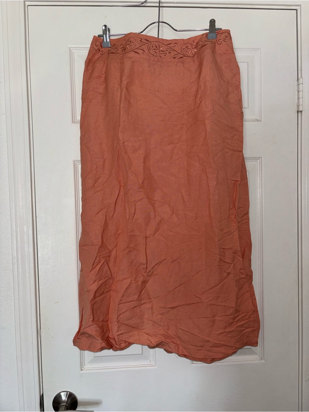 Women's Maxi Skirt in Terracotta with Embroidered Waist